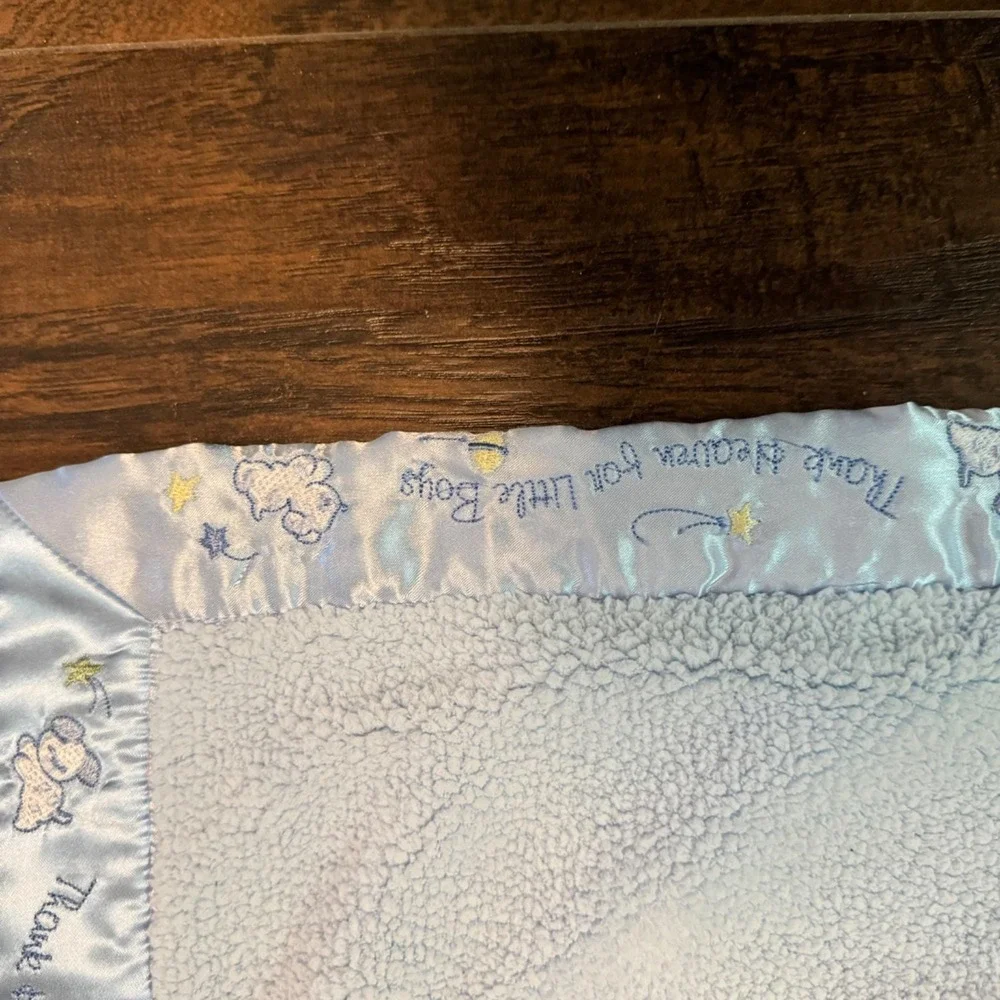Just Born Blue Baby Reversible Blanket Puppy Dog Embroidered Satin‎ Trim 30 x 40